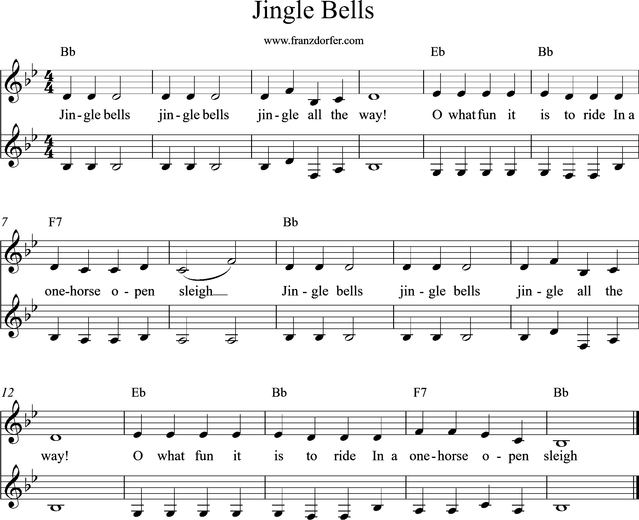 Trompetennoten, Bb-Dur, Jingle Bells